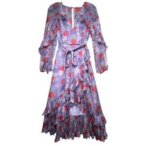 Talulah Femme Flounce Wrap Midi Dress Floral Cottage Fairy Sheer Wedding Guest M